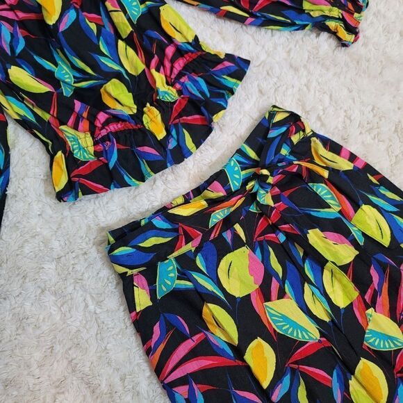 Tabitha Brown Linen 2-Piece Set Lemon Print Bardot and Wide Leg Pant - Picture 6 of 14